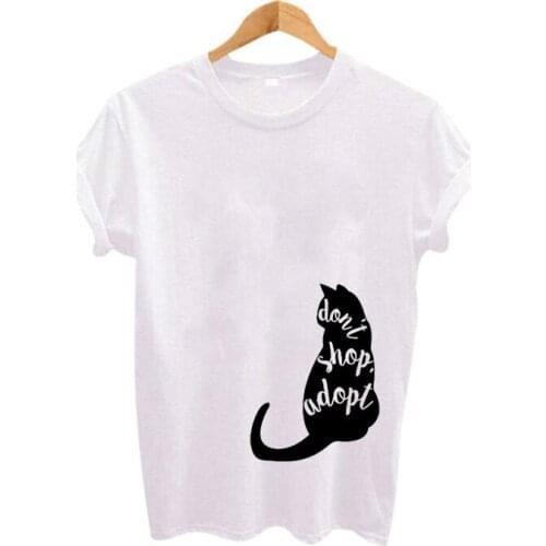 Women Summer Clothing Cute Cat T-shirt Don't Shop Adopt Funny T Shirts Women Tops Harajuku Punk Tumblr Hipster Graphic Tees