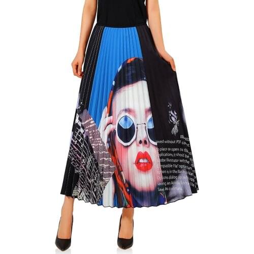 TREND-Setter 2018 Autumn Fashion Chiffon Skirt Women High Waist Printing Pleated Skirt Ladies