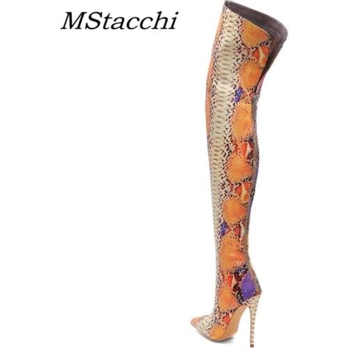 MStacchi Plus Size 34-45 Womens Snakeskin Over The knee Boots Woman High Heels Long Botas Mujer 2020 Winter Pumps Ladies Shoes