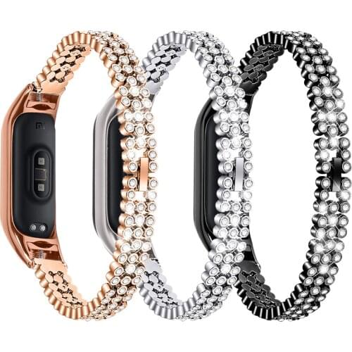 Women Girls Diamond Stainless Steel Bracelet Band For Xiaomi Mi Band 5 4 3 Watch Strap Loop For Miband 3 4 5 Wrist Strap Correa
