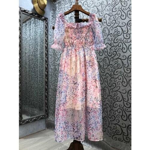 Bohemian Dress 2021 Summer Style Women Sexy Square Collar Colorful Polka Dot Print Short Sleeve Mid-Calf Length Casual Dress