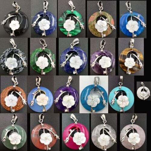 Goldstone Blue Sand Tigers Eye Lapis Lazuli Howlite Opal Crystal Carnelian Aventurine Shell FlowerArt Pendant Bead 1pcs WB545