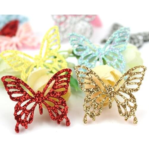 48Pcs 3*3.5cm Shiny Hollow-out Butterfly Appliques For Handmade Headwear Hairpin Ornaments Crafts Decor Accessories
