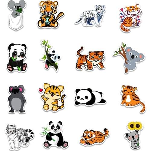 50PCS Cartoon Animal Sticker Cute Panda Tiger Stickers for DIY Skateboard Fridge Phone Guitar Motorcycle Laptop Luggage Decal