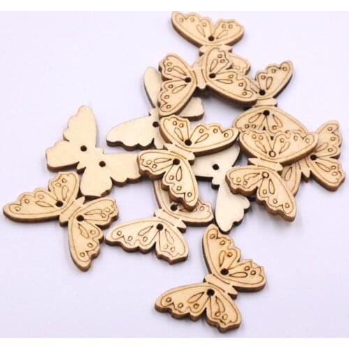 50Pcs Butterfly Shape Unpainted Wooden Buttons Sewing Scrapbooking Decoration