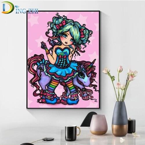 5D DIY Diamond Painting Cartoon Unicorn Girl Full Rhinestone Embroidery Diamond Cross Stitch Mosaic Pink Sweet Home Wall Decor