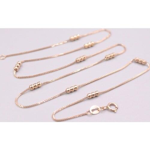 AU750 Pure 18K Rose Gold Necklace Three Width 2.5mm Beads Box Link Chain Necklace 3.6-3.8g / 17.5inch For Women Gift