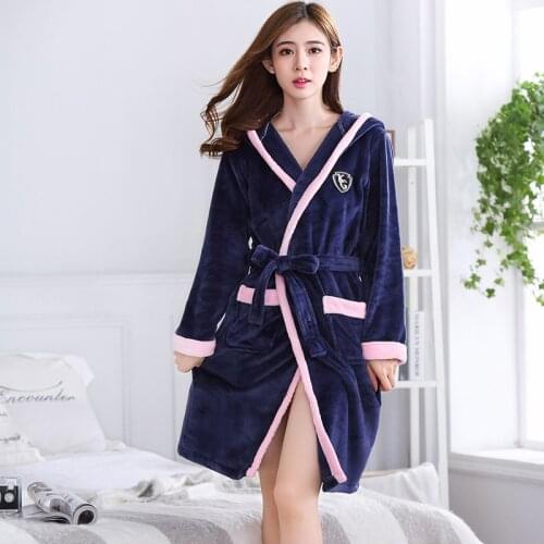 Bath Robe Women Winter Warm Coral Fleece Womens Bathrobe Nightgown Kimono Floral Dressing Gown Sleepwear Female Home Clothes