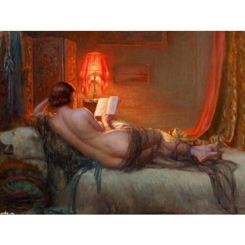 Free shipping classical sexy women reading book nude art oil painting canvas prints on canvas hotel wall art decoration pictures