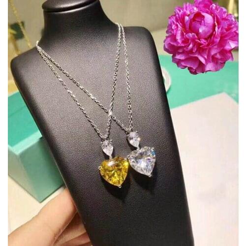 Brand Pure 925 Sterling Silver Jewelry For Women Heart Wedding Jewelry Yellow White Heart Pendant 925 Silver Necklace
