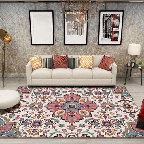 Retro Flower Living Room Carpet Moroccan Bedroom Carpet Sofa Coffee Table Carpet Study Floor Mat Restaurant Nordic Carpet