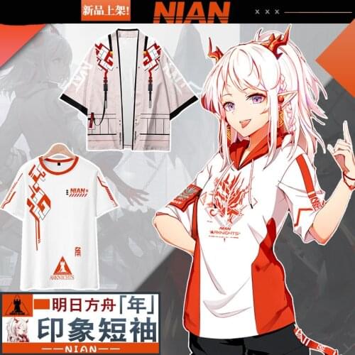 Game Arknights Nian Casual Short Sleeve Hooded T-Shirt Haori Coat Men Women Student Summer Unisex Loose Sleeveless Vest Tops