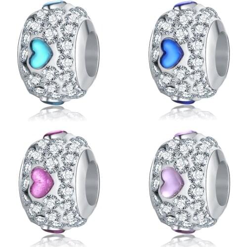 Hapiship New Original Daisy Fashion Sweet Romantic Love Heart CZ Charm Beads Fit Charm Bracelet Female DIY Jewelry Making CZ026