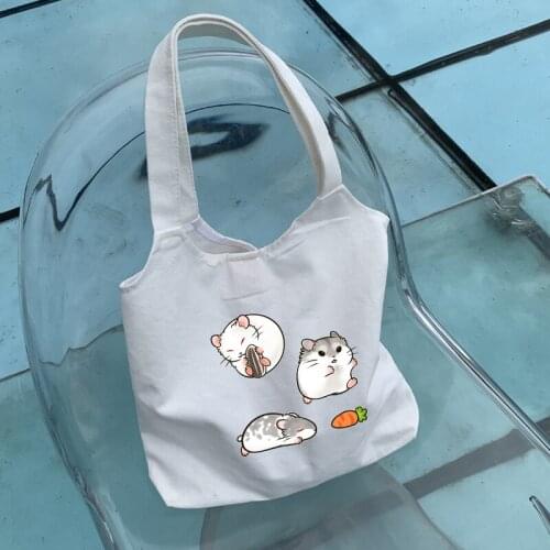 Shopping Bags Canvas Kawaii Print Large Capacity Ins Tote-bag Chic Women Folding Portable Shoulder Bags for Women Trend Handbag