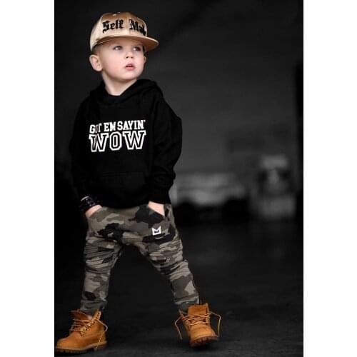 Newborn Kid Baby Boy Hooded Tops Sweatshirt Camouflage Pants Outfits Set Clothes