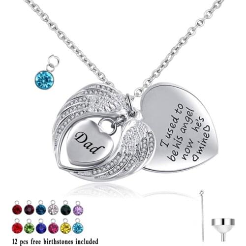 Cremation Jewelry Angel Wings Heart Urn Pendant Necklace for Ashes Birthstone crystal Keepsake Memorial Jewelry