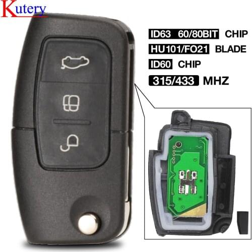 Kutery 433 MHz ID63 40Bit 80bit 3 Button Keyless Entry Remote Key Fob For Ford Focus Mondeo C Max S Max Galaxy Fiesta HU101
