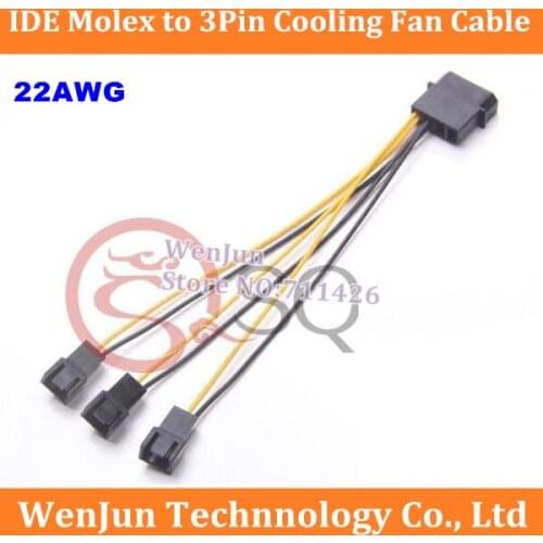Best price for IDE Molex to 3-Port Cooler Cooling Fan 3Pin Socket (2pin wire) Power Cable CORD 22AWG Wire PC DIY