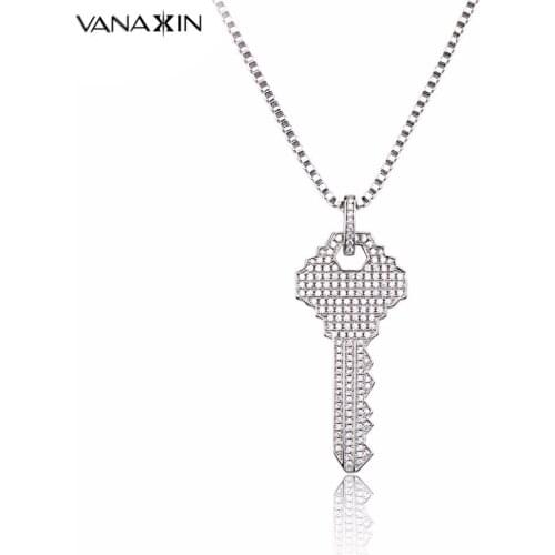 925 Sterling Silver Key Chain Necklace Full Paved Cubic Zirconia Vintage Pendant Necklace for Women Silver Jewelry Gift