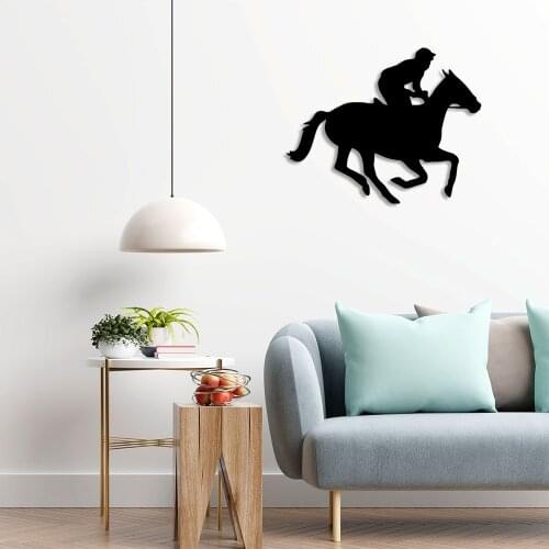 Jockey Progressing Horse Wall Room Home Accessory Wooden Table 50x40cm