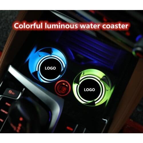 [Customize] 2pcs LED Car Logo Cup Holder Lights for P-eugeot K-IA Changing USB Charging Mat Luminescent Cup Pad, Interior lights
