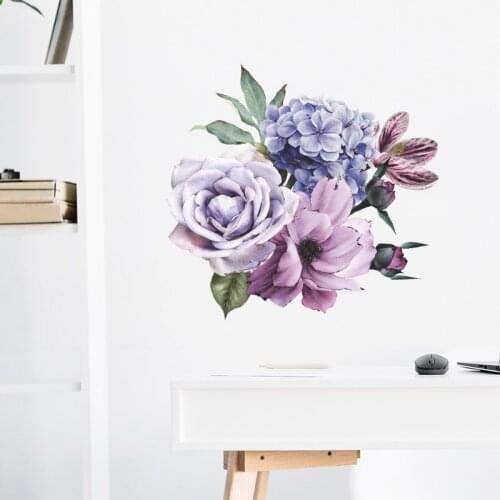 Peony Flowers Wall Sticker Art Nursery Decals Kids Room Blue Purple Home Decor Gift Household Family Accessories Wallpaper