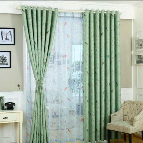 Simple Pastoral Curtain Balcony American Printing Green Bird Curtains for Living Dining Room Bedroom Physical Blackout Curtain