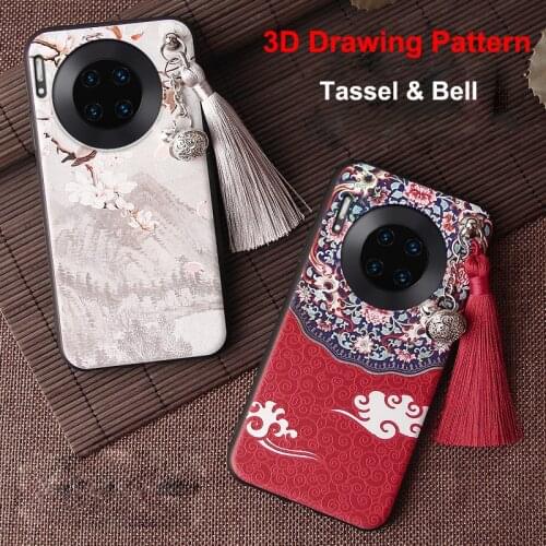 For Huawei Mate 30 Pro 20 P30 P20 Lite Nova 3e 4e Honor 20 Pro 20i 20s V20 Case 3D Drawing Embossed Shockproof Bell Tassel Cover