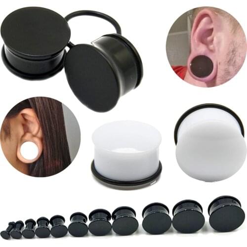 Pair Black & White Acrylic High Polished Single Flare Flesh Ear Ear Gauges Expander Stretcher 3mm-22mm Piercing Body Jewelry
