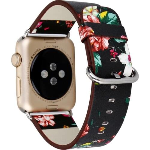 For Apple Watch Band 38mm 42mm Leather Floral Flower Prints Design Strap Wrist Watch Bracelet for iWatch 3/2/1