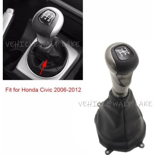 5 / 6 Speed Gear Stick Shift Knob Black Leather Boot For Honda Civic DX EX LX 2006 2007 2008 2009 2010 2011