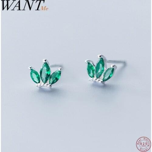 WANTME 925 Sterling Silver Korean Minimalist Crown Zircon Crystal Princess Stud Earrings for Women Anniversary Jewelry Gift New
