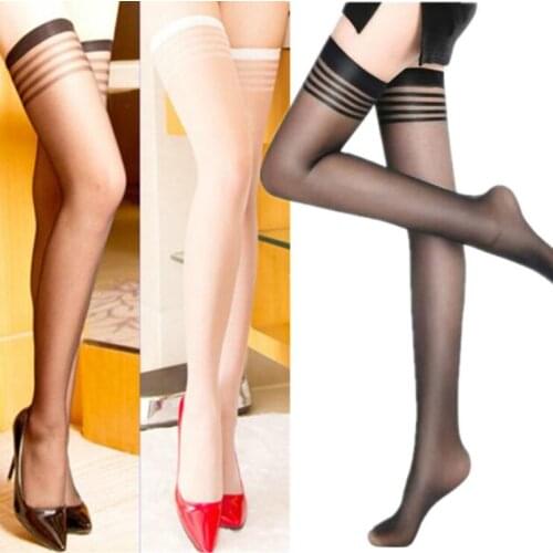 SHENGRENMEI Sexy Stockings Women Over Knee Silk Stockings Lady Girl Striped Stockings Medias Sexy Costumes Exotic Apparel Gifts