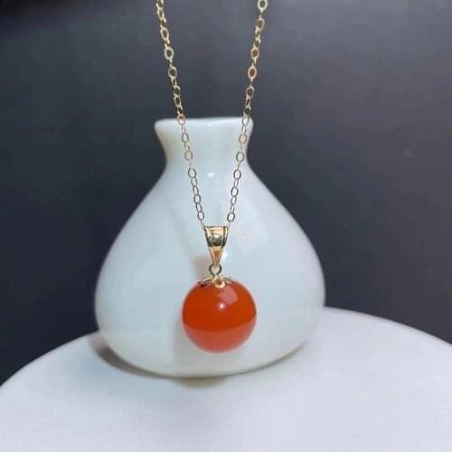 Shilovem 18K yellow Gold real Natural south Red agate pendants no necklace fine plant Jewelry gift plant mymz10.5-116681nh