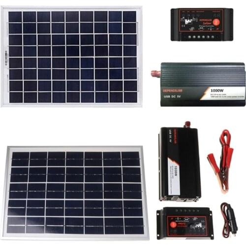 18V 20W Solar Panel Power System + 12V / 24V Digital Controller + 1000W Inverter