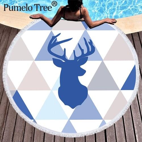 Nordic Print Big Round Beach Towel for Adults Deer Microfiber Bath Shower Towel Toalla with Tassel Picnic Mat Toalla Microfibra