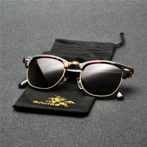 MINCL Polarized Square Frame Sunglasses Men Male Half Frame Gray Silver Blue Lens Mirror Retro Brand Designer Sun Glasses NX