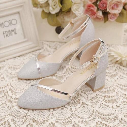 Single Shoes All-match New Baotou Sandals Female Thick Heel 2021 Summer Buckle Spring Bridesmaid High Heels Pumps Mid-heel Trend
