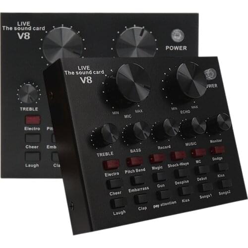 V8 Sound Card Audio Set Interface External Usb Live Microphone Sound Card Bluetooth Function for Computer Pc Mobile Phone Singin