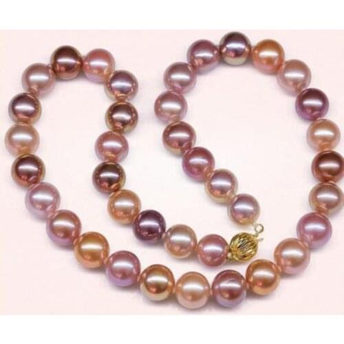 Gorgeous 12-14mm south sea round multicolor pearl necklace 18inch 14k
