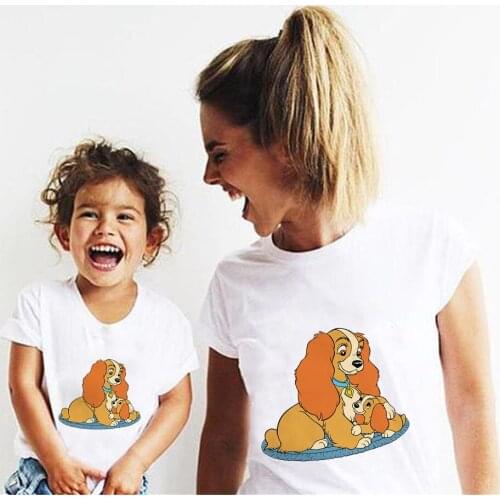 Mommy And Me Clothes Mother Daughter Tshirts Mom Family Matching Tee Summer Shirt Lady The Tramp Dog Printed Family Look Tees