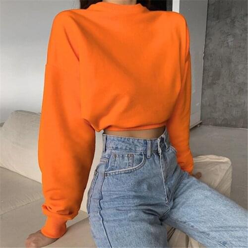 Women Solid Color Hoodies for Streetwear Patchwork Design O-Neck Long Sleeve Spring Autumn Casual Loose Pullovers Short Top