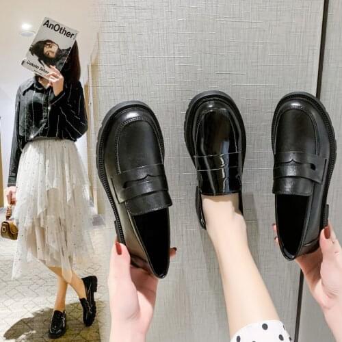 New Metal Buckle Oxford Shoes for Women Shoes Woman Slip on Square Platform Shoes Round Toe Heels Solid Leather Casual Shoes