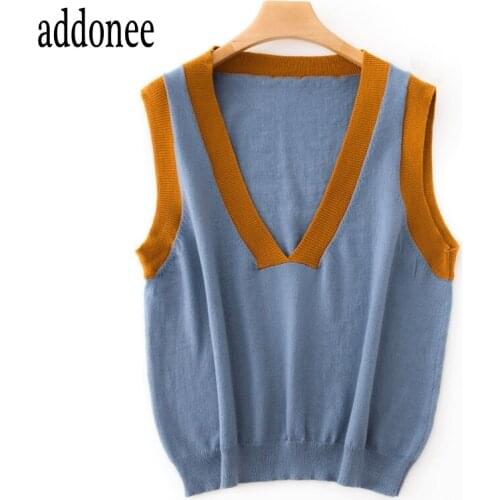 High Quality New Style Spring Autumn Winter Cashmere Women Female Stitching Knit Sweater Vest Fashion Soft Loose Flexible Casual