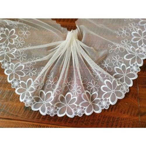 10Meters 18cm Width Light Skin Color Lace Trim Embroidery Venise Floral Fabric Ribbon Mesh Tulle Ribbon for DIY Sewing Accessory