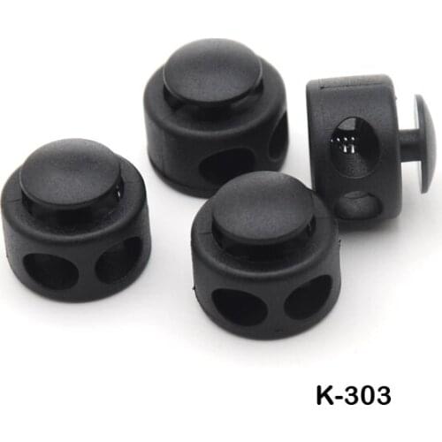 100pcs Plastic stopper cord lock big black round ball cord lock toggle plastic 2hole stoppers 7mm bungee shock cord K-303