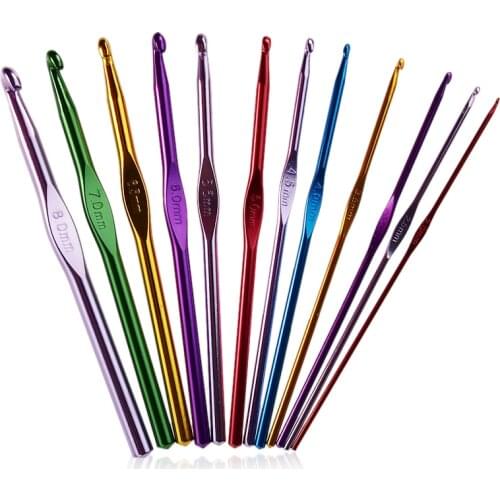 12 PCS Aluminum Crochet Hooks Multicolor Mixed Knitting Needles DIY Craft Yarn Sewing Needle For Moms Gift 2.0-8.0mm Needle