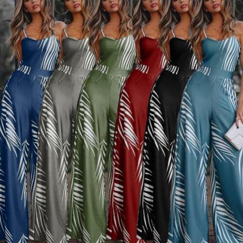 2021 casual, stylish, ladies jumpsuit, wide leg pants, trousers, prints, suspenders wide leg pants