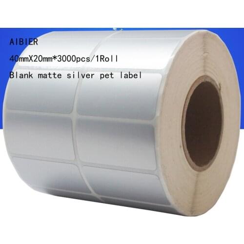 AIBIER 40x20mm 3000pcs/1Roll Waterproof paper Thermal transfer blank PET barcode Labels PET adhesive printed label sticker