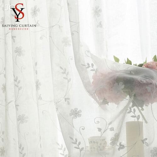 White Floral Tulle Curtains For Living Room Korean Sheer Voile Curtains for Bedroom Window Screening for Kitchen Customized Made